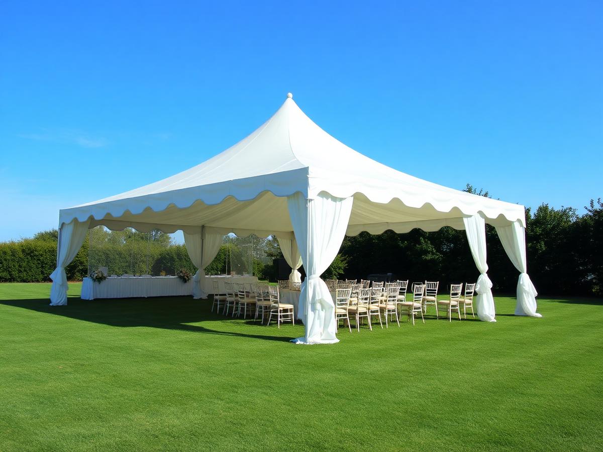 White pole tent on a lawn