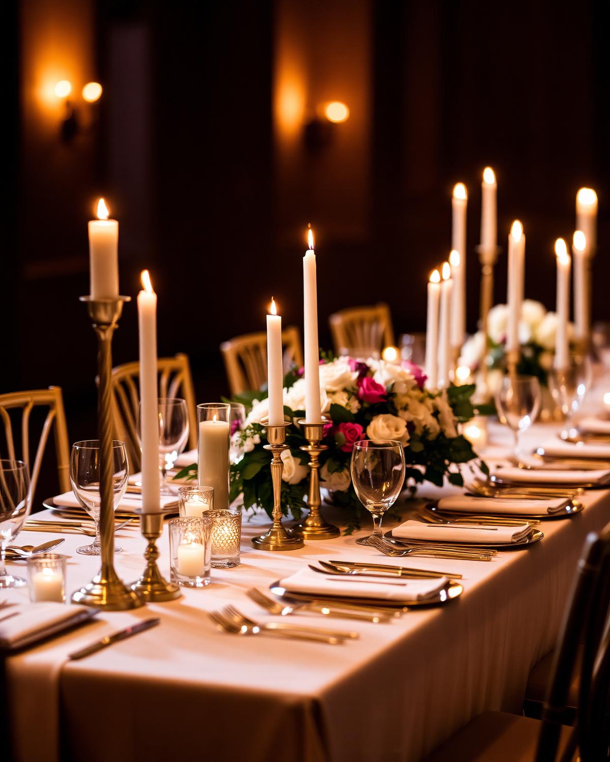 Candlelit tablescape with gold accents
