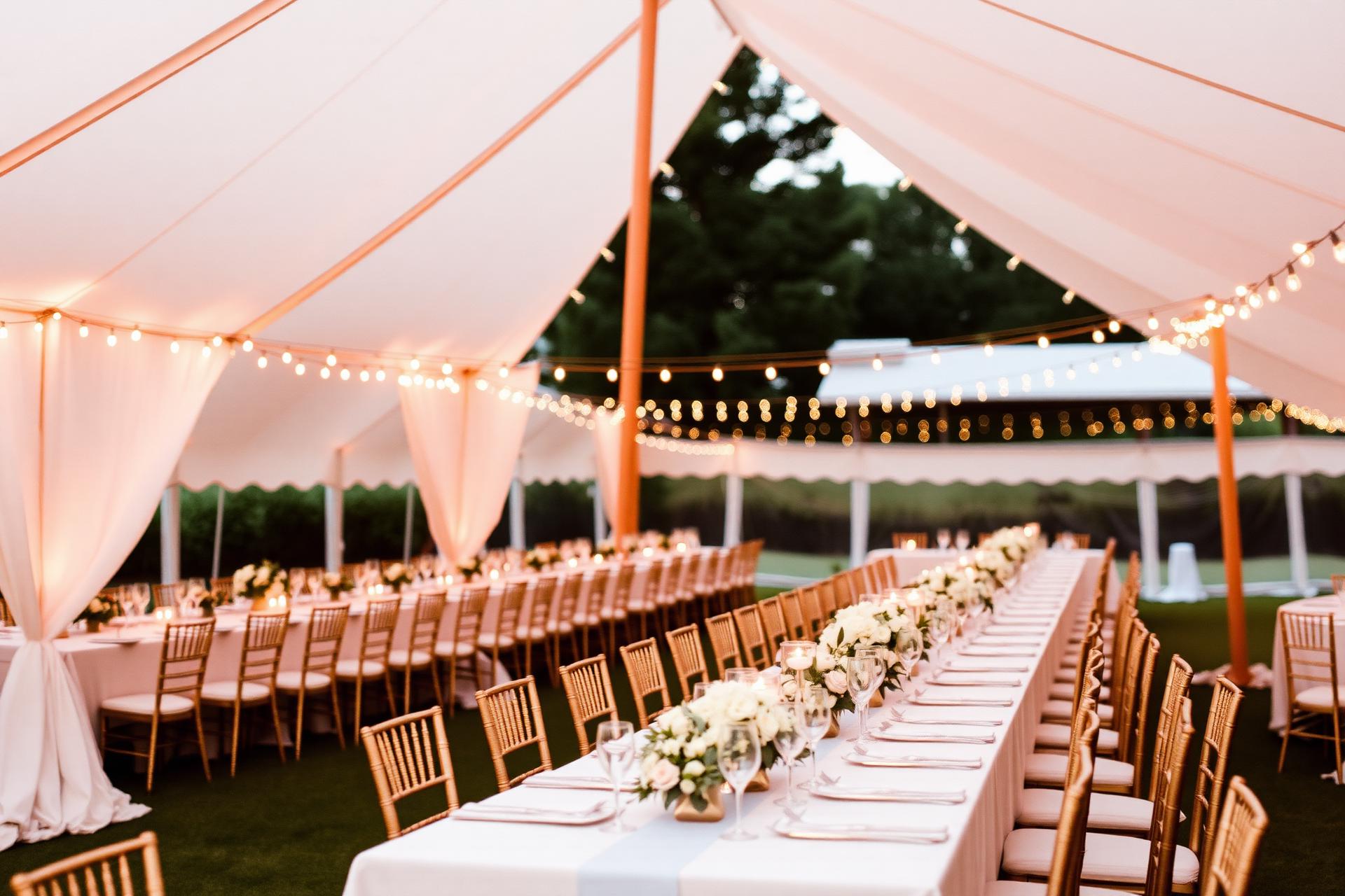 Elegant sailcloth tent reception at dusk